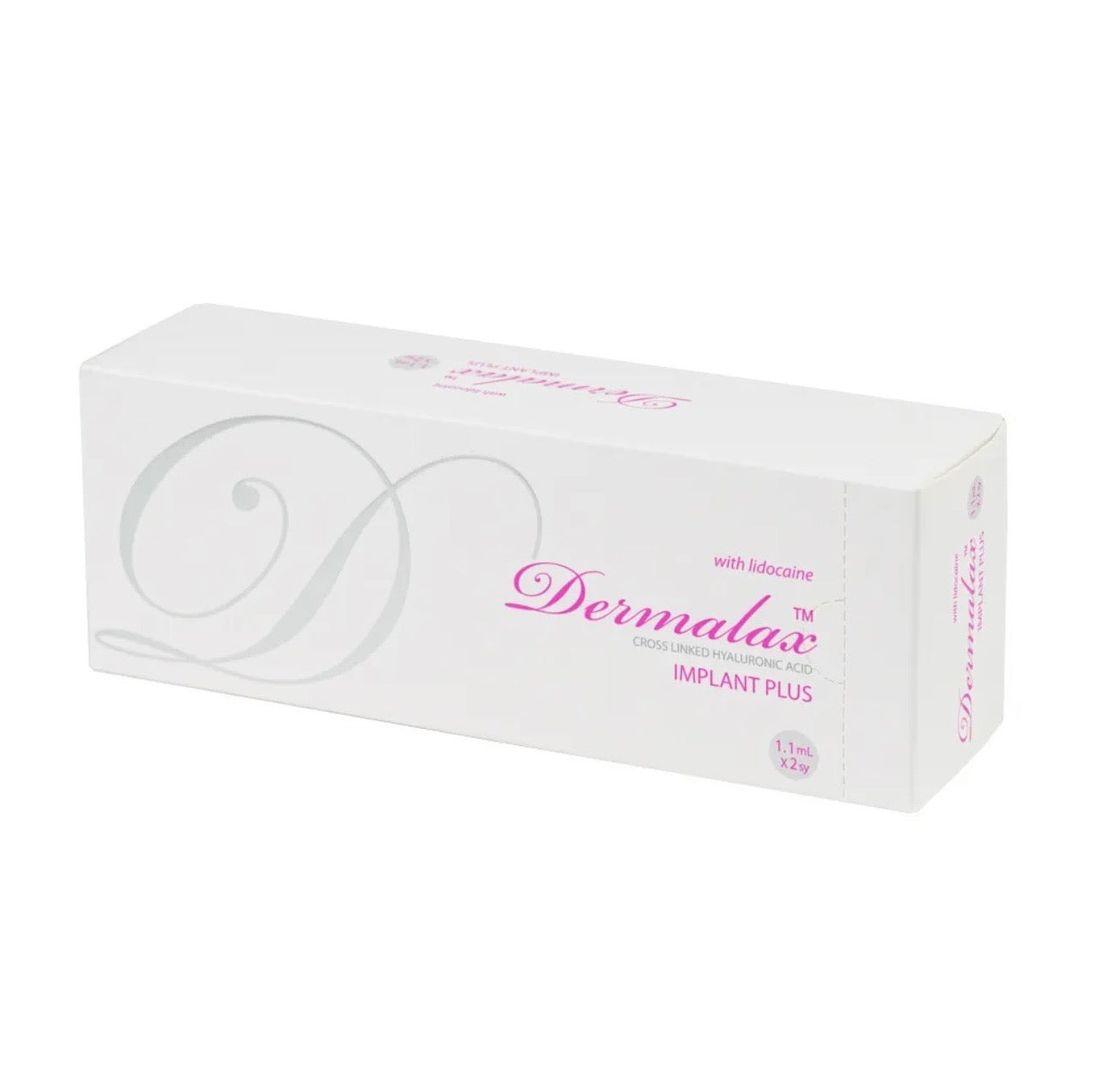 Dermalax Implant Plus box for long-lasting hyaluronic acid dermal filler with lidocaine for facial volume and contour enhancement