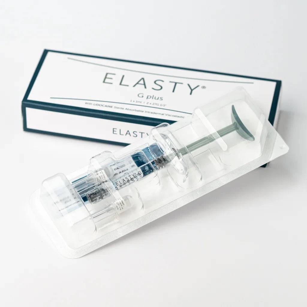 ELASTY G PLUS dermal filler in packaging, for volume restoration and deep wrinkle correction.
