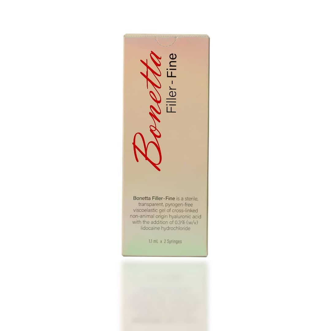 Bonetta Fine dermal filler box with red and black text on a white background for fine line and wrinkle correction.