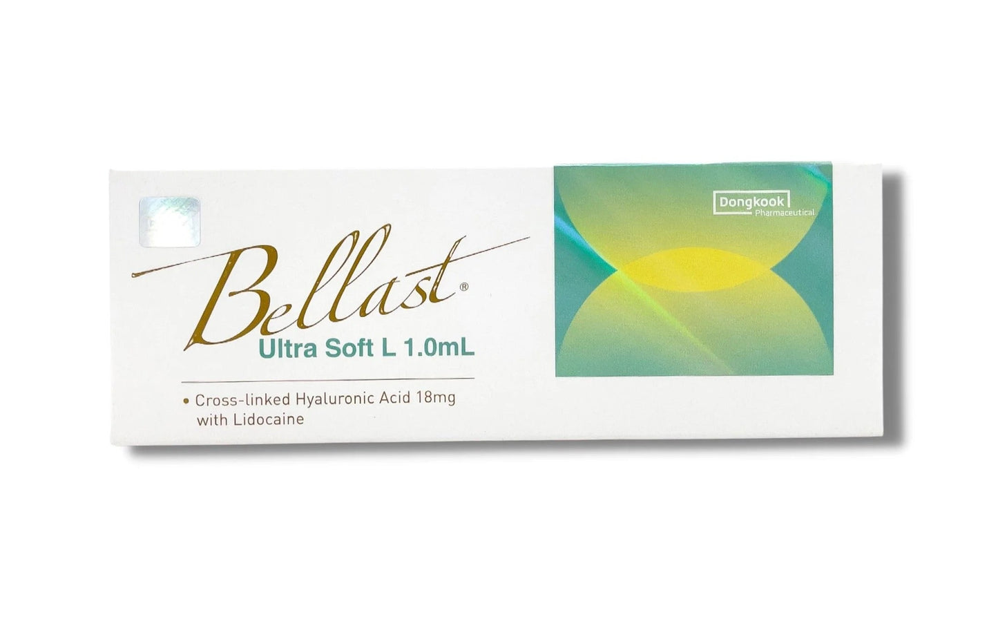 Bellast Ultra Soft L dermal filler box with cross-linked hyaluronic acid and lidocaine for fine wrinkle correction and hydration, 1mL syringe packaging