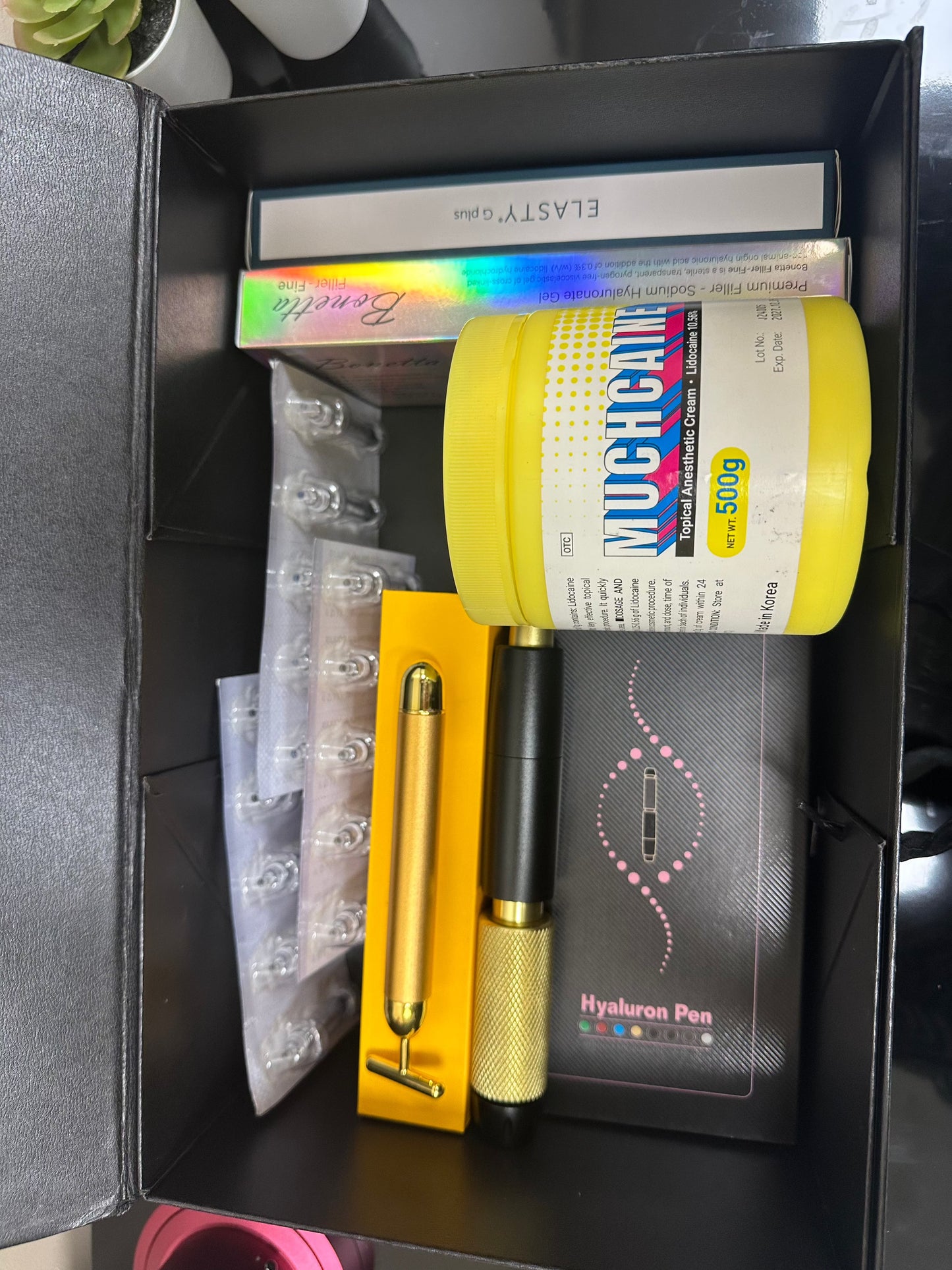 Giveaway gift starter kit with assorted beauty and skincare items in a gift box.