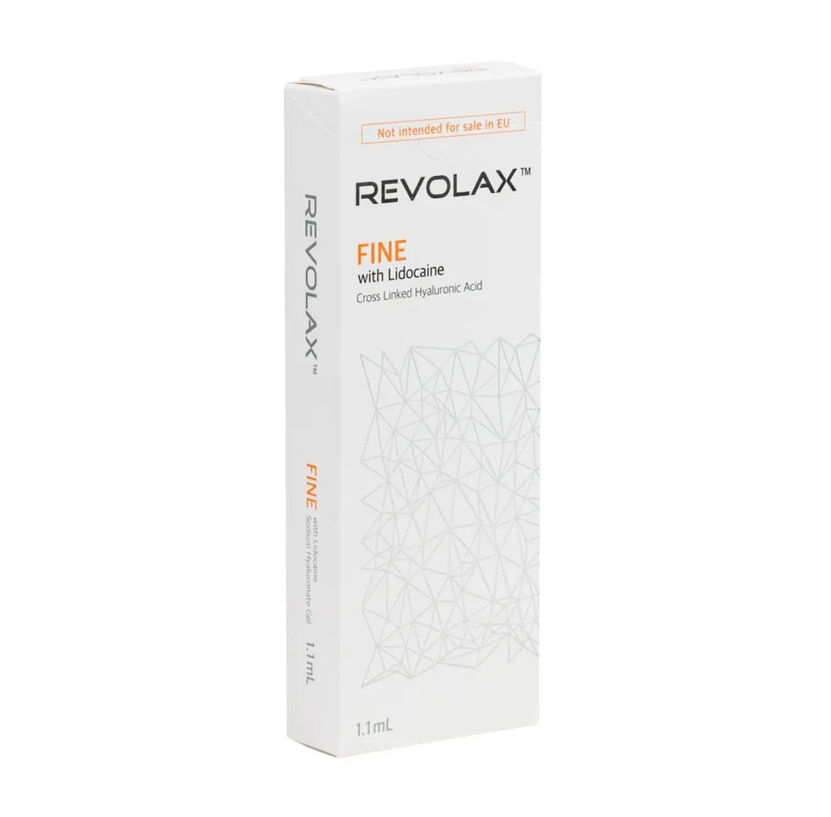 Revolax Fine dermal filler packaging with lidocaine, 1.1ml.