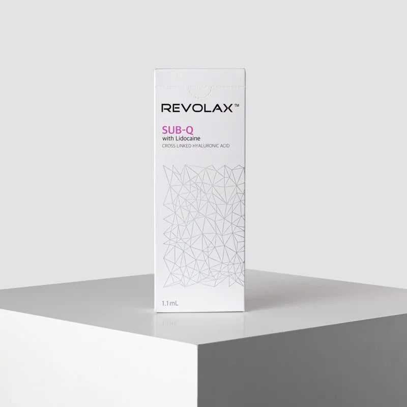 Revolax SubQ dermal filler packaging on a white surface.