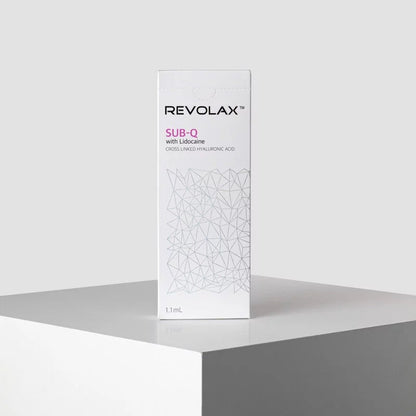Revolax SubQ dermal filler packaging on a white surface.