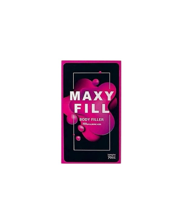 MAXFILL 70cc dermal filler packaging with hyaluronic acid label.