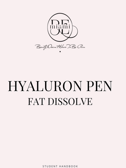 Online course handbook cover for fat dissolver training with focus on Hyaluron Pen technique.