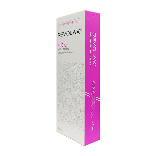 Revolax SubQ dermal filler packaging for deep tissue volumization and facial contouring.