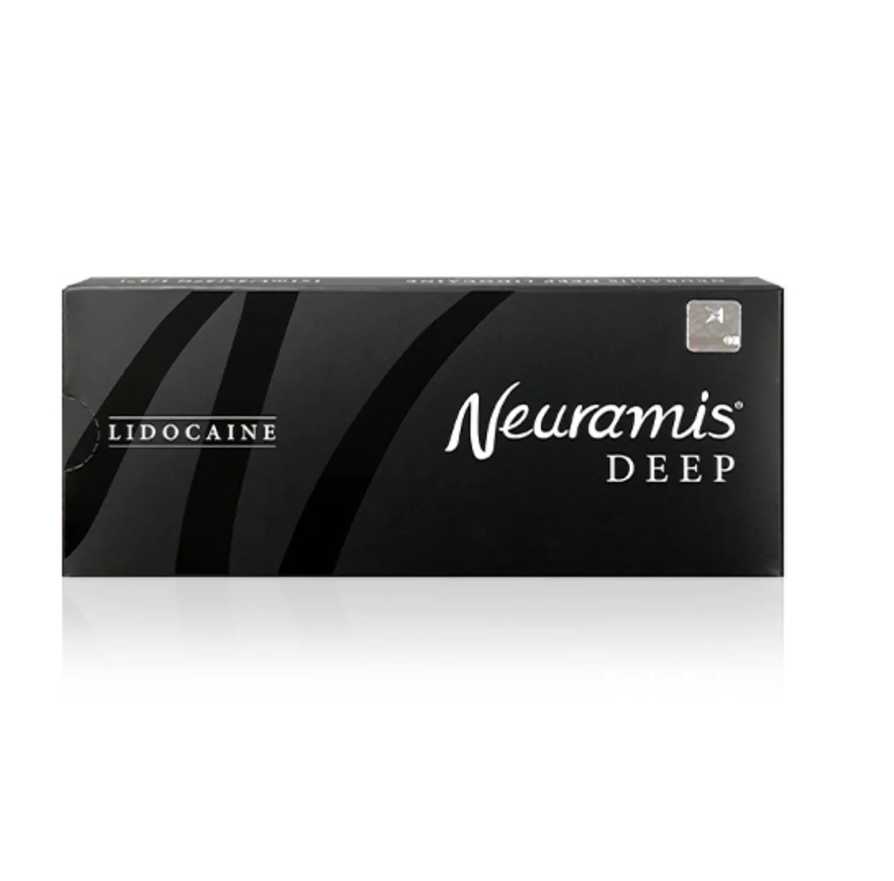 Neuramis DEEP lidocaine dermal filler box with lidocaine label, innovative SHAPE technology, and 1 syringe per pack.